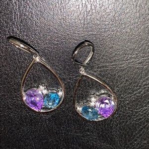 drop earrings purple & blue crystals